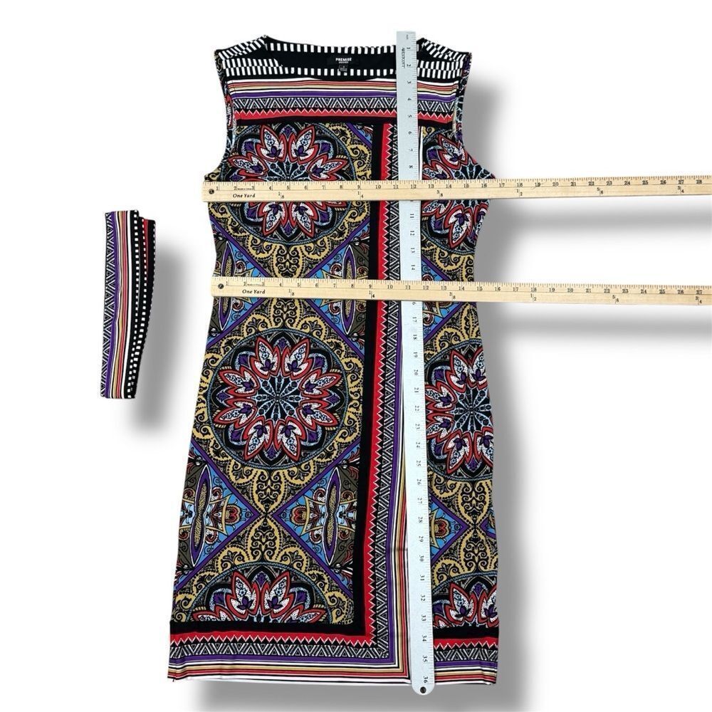 Premise Mosaic Print Sheath Dress Multi Print Belted Sleeveless Red Multi Small - Picture 11 of 12